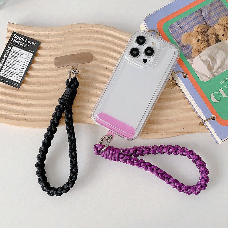 Hands Free Mobile Phone Lanyard With Color Patch Short Cellphone Strap Holder Pendant Braided Handmade Colorful Phone Case charm