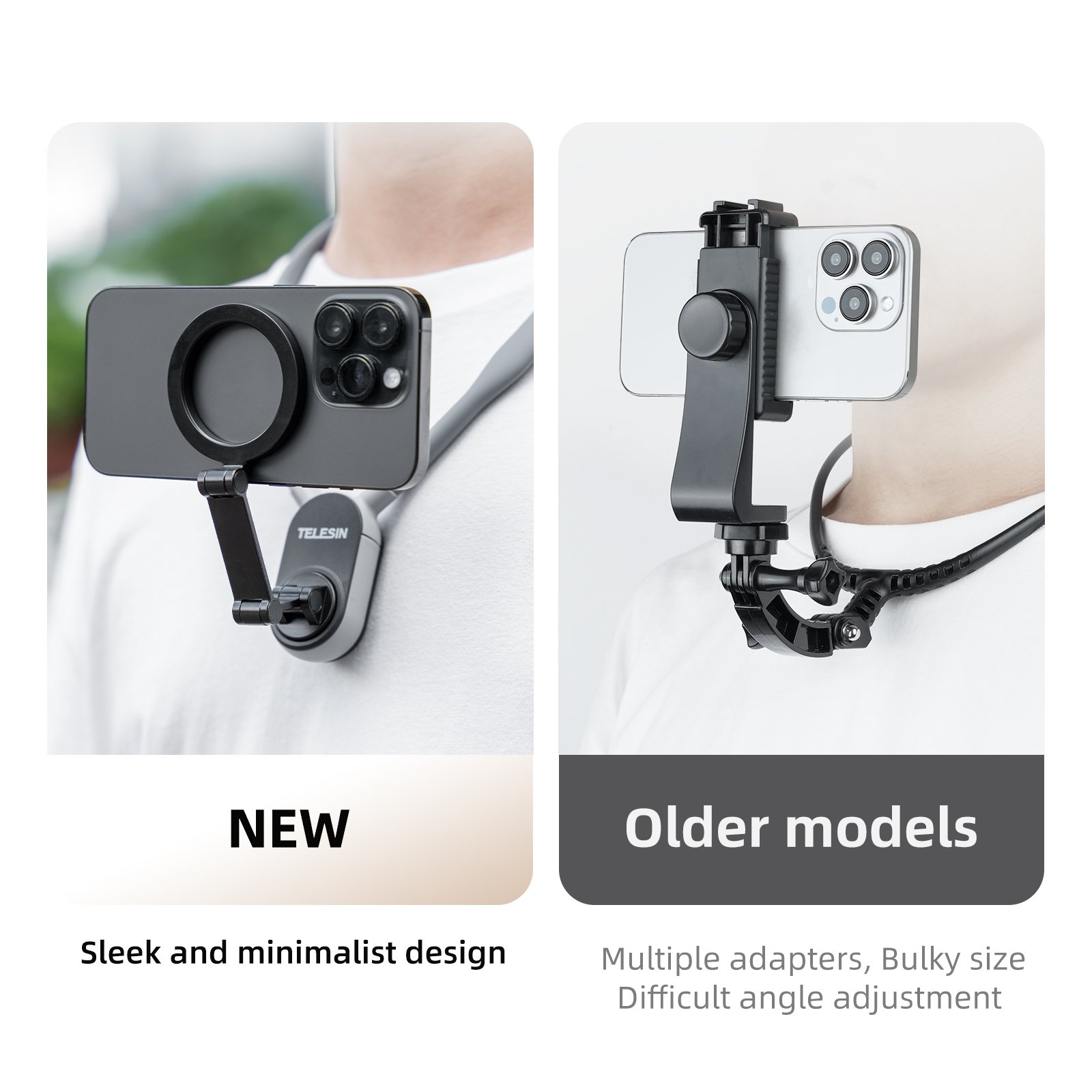 Leyi 2024 Neck Mount with Magnetic Ring Phone Holder Quick Release Multi-angle Adjustable Strap Metal Goose Neck Phone Holder
