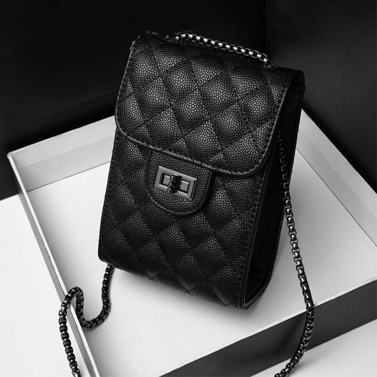 SZB010 China factory Phone concise Woman shoulder bags chain Quilted Lychee pattern luxury PU leather crossbody bag phone pouch