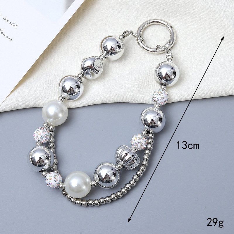 luxury phone chains accessories cute heart bead butterfly bow mobile cell phone case hand lanyard keychains charm