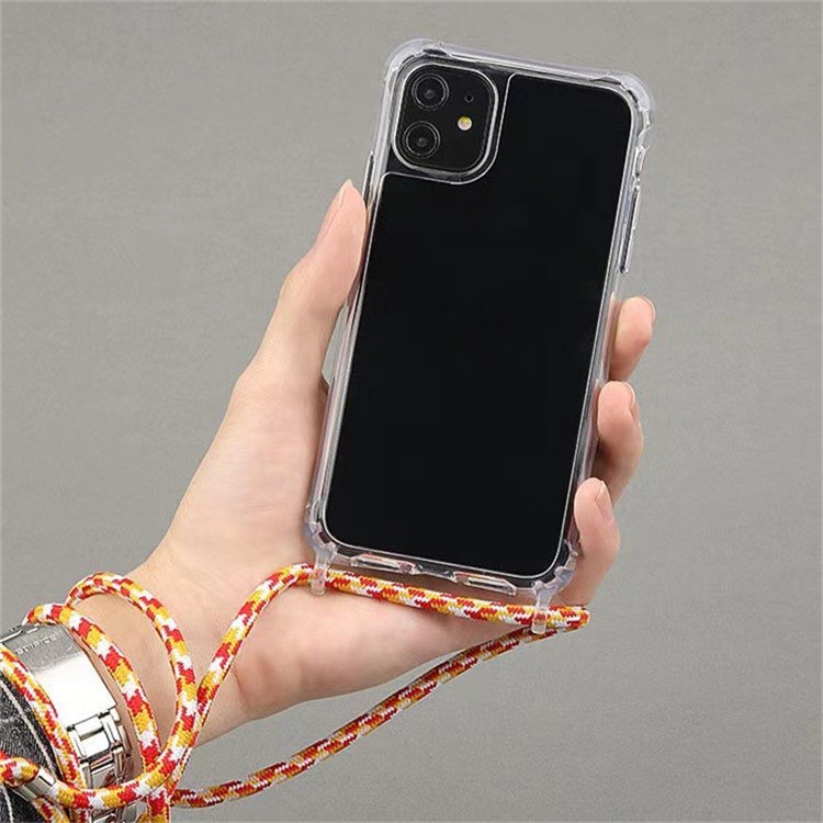 Transparent Crossbody necklace cord lanyard hard soft case for iphone 15 Pro Max 14 13 12 11 XR 8 7 Plus simple anti-lost Cover