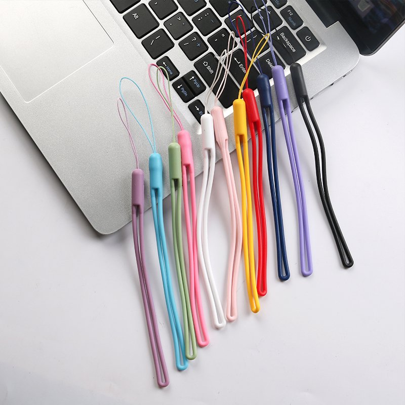 Simple Macaron Lanyard Solid Colors Silicone Wrist Rope Anti-loss Mobile Phone Sling Key Chain Pendant
