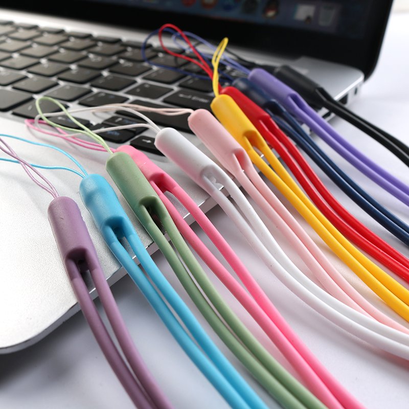 Simple Macaron Lanyard Solid Colors Silicone Wrist Rope Anti-loss Mobile Phone Sling Key Chain Pendant