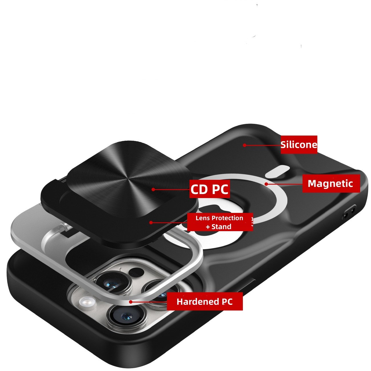 New Magnetic Silicone Mobile Phone Case holder For iPhone 16 15 14 13 12 11 Pro max Lens protection stand Shockproof Back Cover