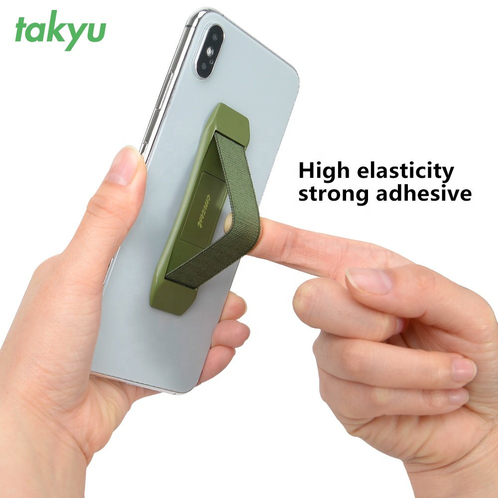 Universal mobile phone fabric finger sticky strap with 3M glue and soft elastic belt sticking on the back of cell phone