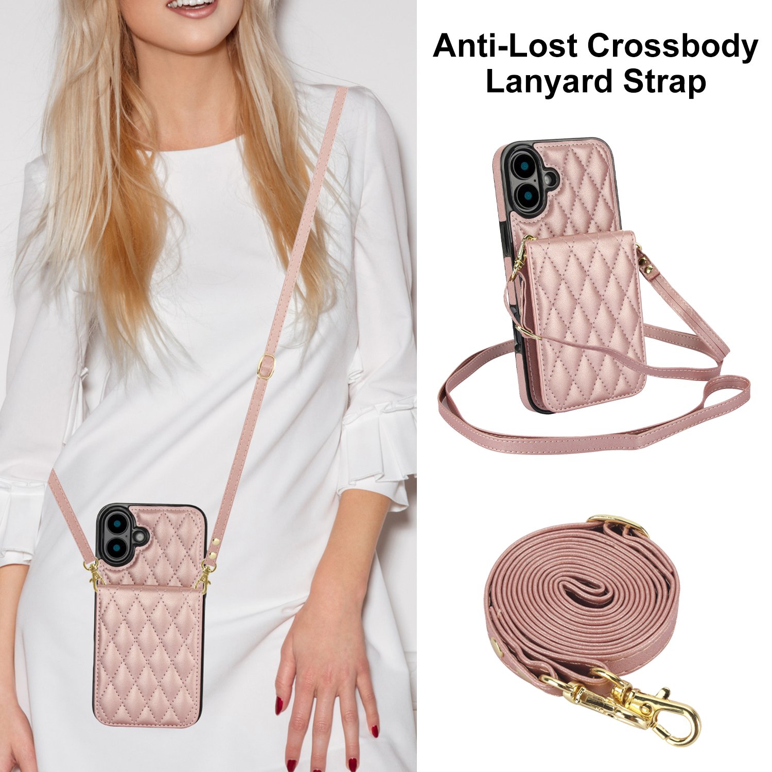 Flexible Strap Shoulder Lanyard Pocket PU Wallet Card Slot Stander TPU Phone Case For iPhone 16 16 Plus 16 Pro 16 Pro Max
