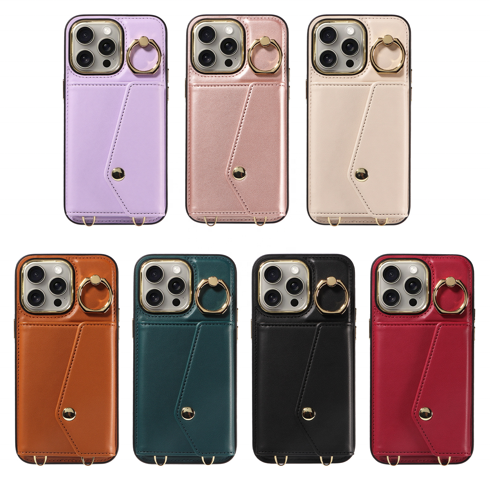 New Leather Mobile Phone Cases & Bags With 2 Straps Protective Wallet Case Cover Kick Stand With Bank Card Slot