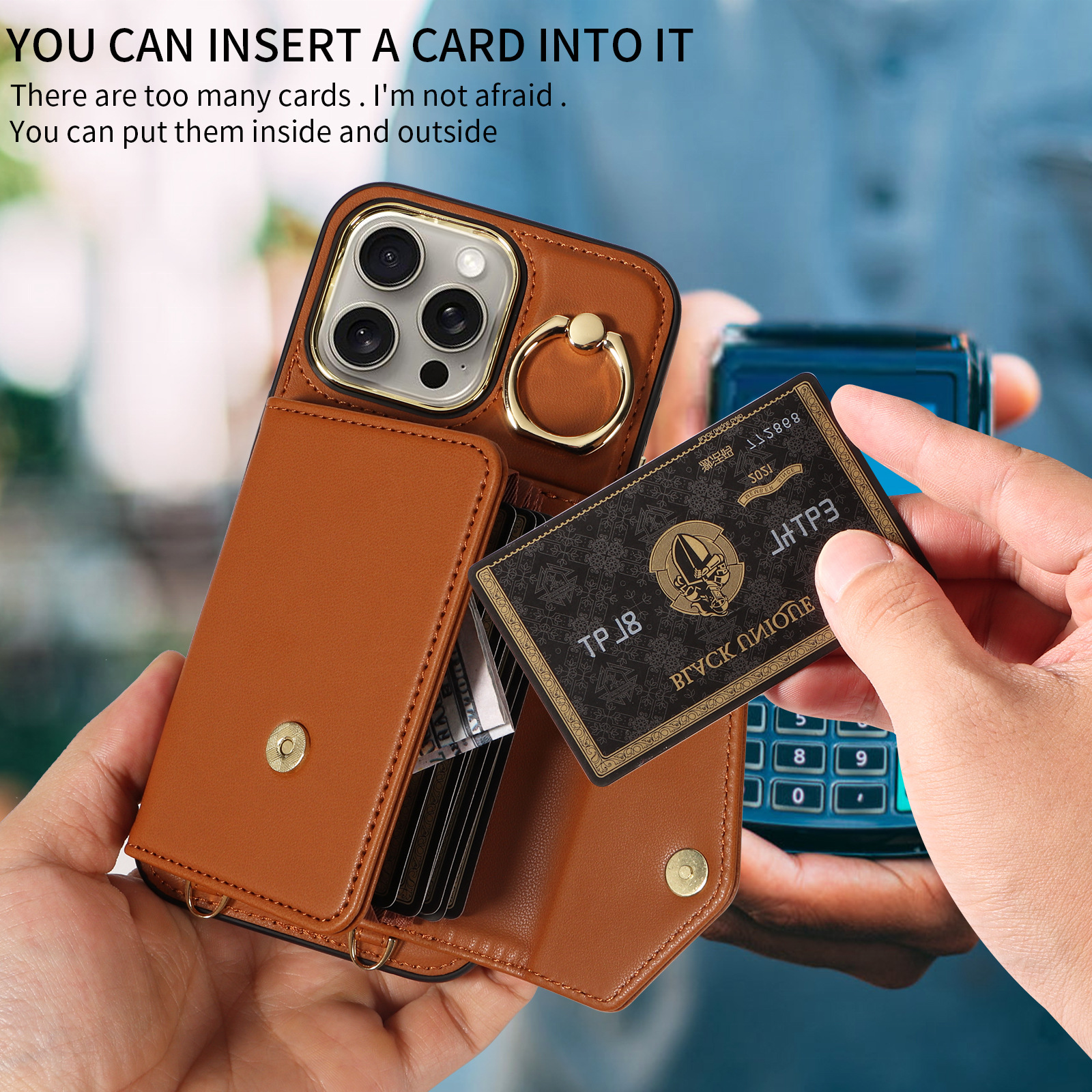 New Leather Mobile Phone Cases & Bags With 2 Straps Protective Wallet Case Cover Kick Stand With Bank Card Slot