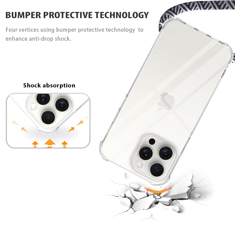 2024 Clear Shockproof Mobile Phone Cases with Strap For iPhone 16 Pro Max 15 14 13 12 11 X XS XR 7 8 Plus