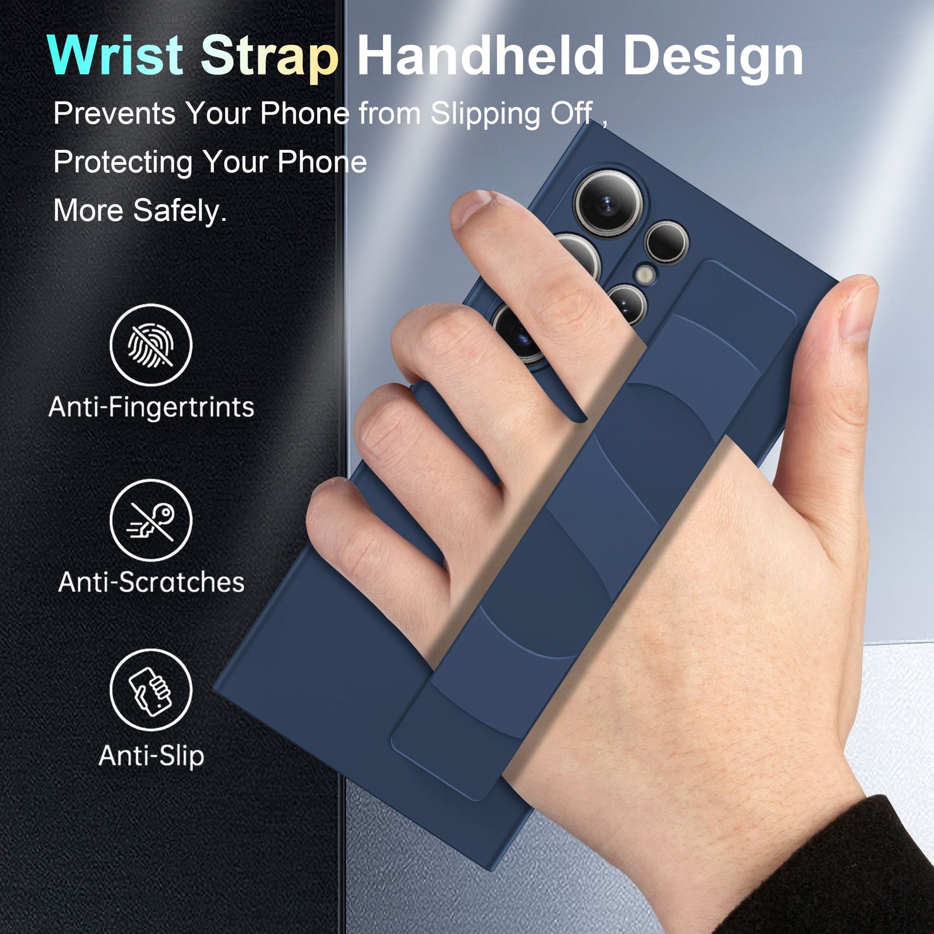 For Samsung Galaxy S24 Ultra S23 S22 Luxury Plain Skin Pu Leather Wristband Elastic Strap Shockproof Cover With Wrist Strap