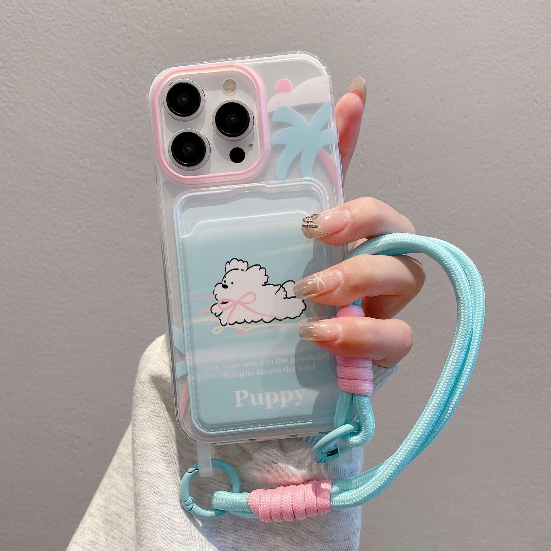Cute Card Plug in silicone Mobile Phone Case For iPhone 16 15 14 13 12 Pro max strap Rainbow tpu sling Shockproof Back Cover