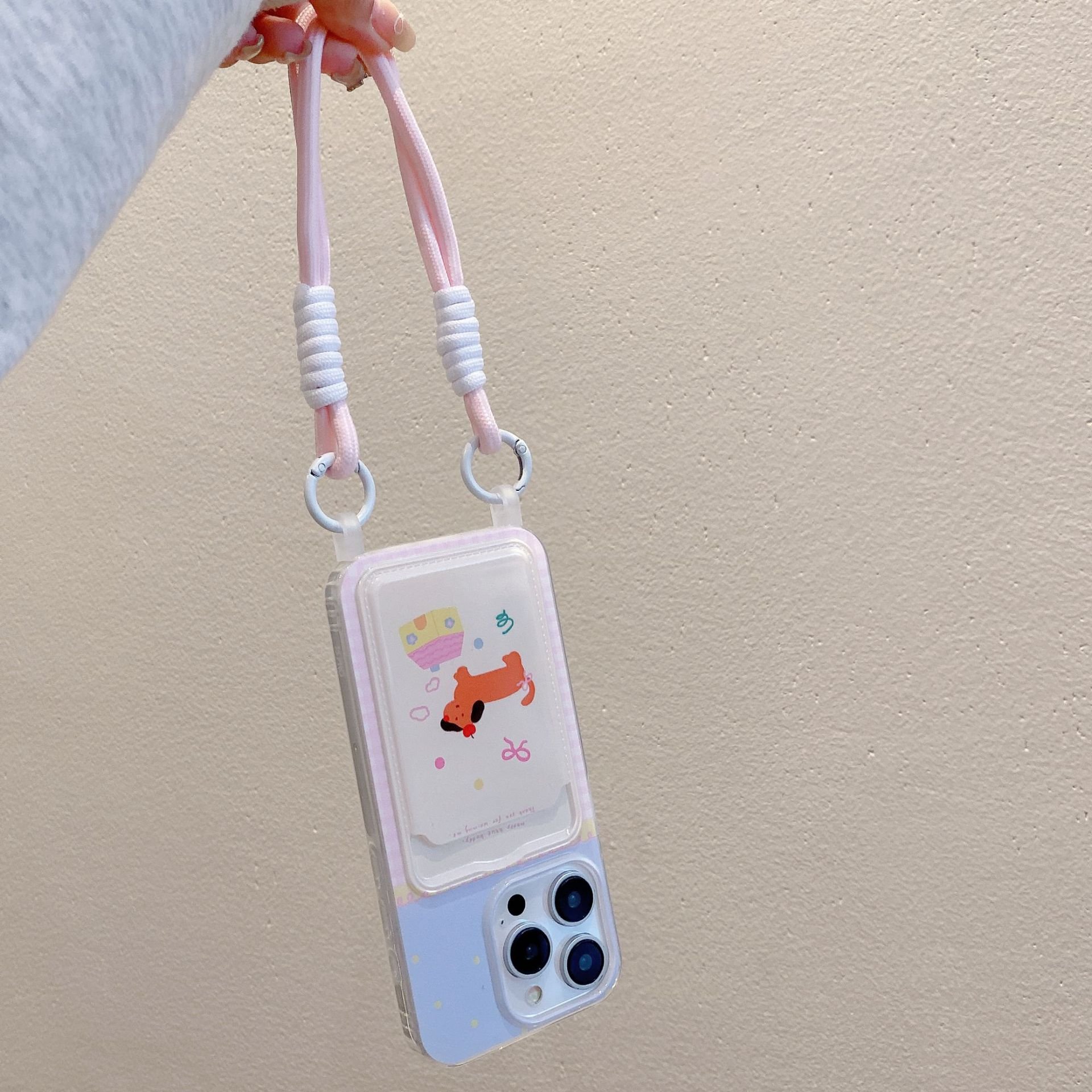 Cute Card Plug in silicone Mobile Phone Case For iPhone 16 15 14 13 12 Pro max strap Rainbow tpu sling Shockproof Back Cover