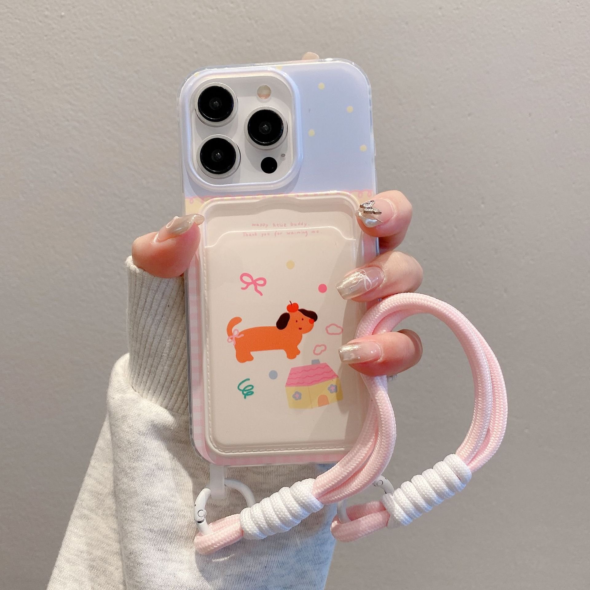 Cute Card Plug in silicone Mobile Phone Case For iPhone 16 15 14 13 12 Pro max strap Rainbow tpu sling Shockproof Back Cover