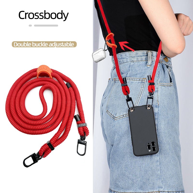 universal adjustable woven phone strap with double buckles long cross body mobile phone lanyard card holder rope