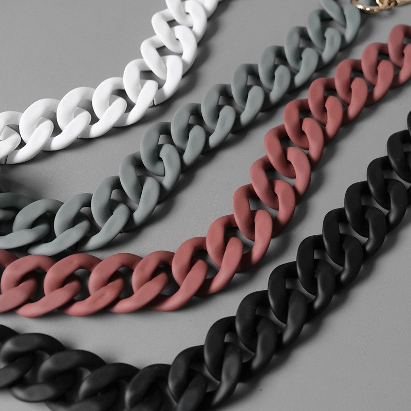 New Matte Acrylic Phone Necklace Holder Chain Detachable Universal Thick Black Rubber Color Mobile Phone Chain 120cm