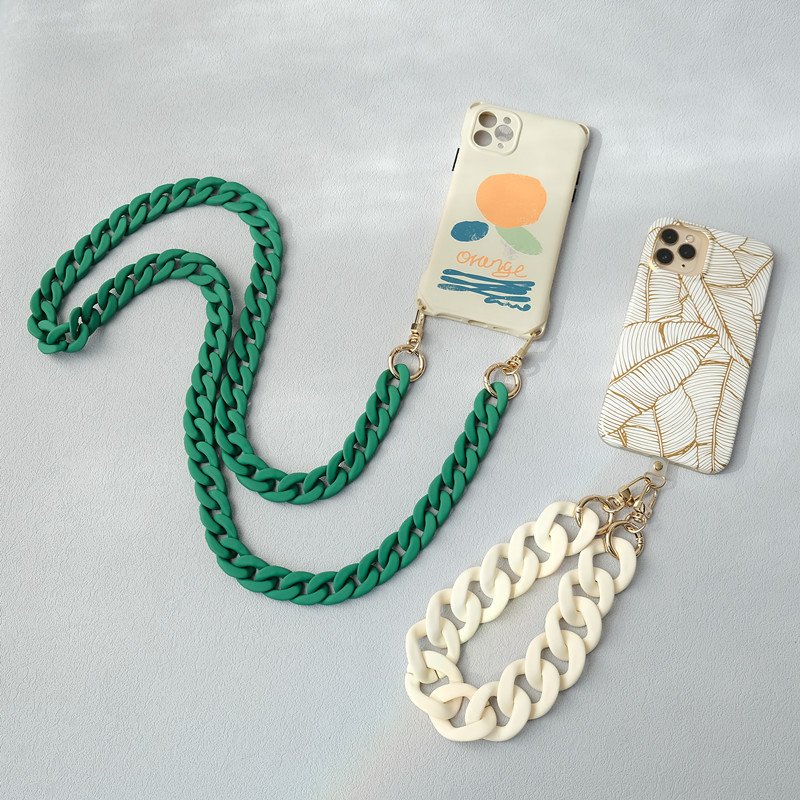 New Matte Acrylic Phone Necklace Holder Chain Detachable Universal Thick Black Rubber Color Mobile Phone Chain 120cm