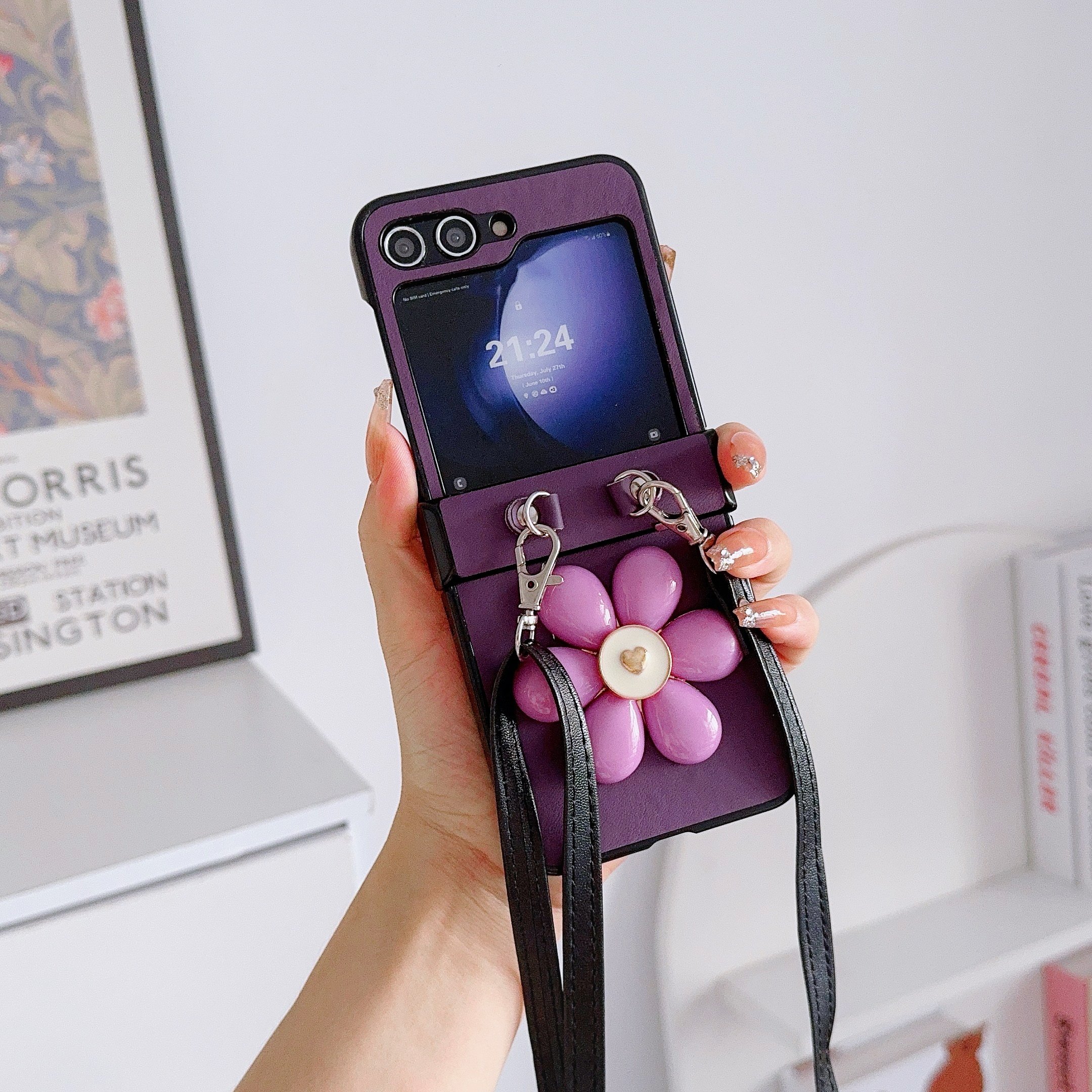 3D Chrysanthemum Mobile Phone Cases With Cell Phone Strap for Samsung Galaxy ZFLIP 6 5 4 3 Vivo XFLIP