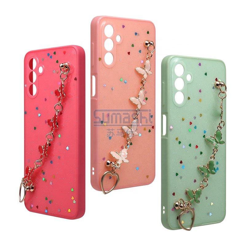 butterfly chian epoxy glitter phone case for iphone 16 15 16 case with strap for tecno spark 10 pro phone case for huawei for xiaom