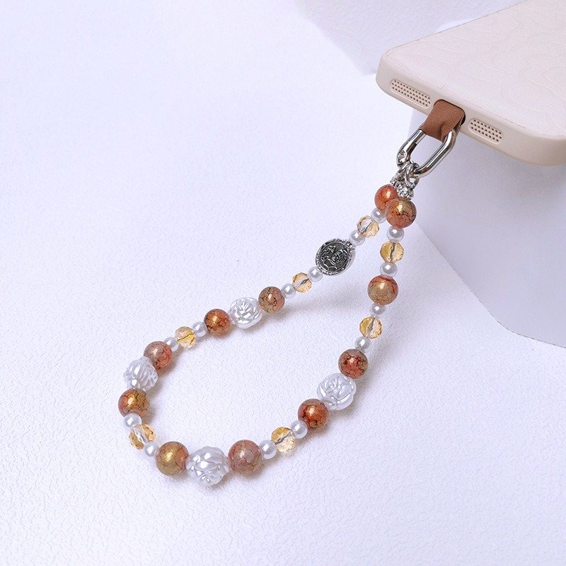 Ins Retro Floral Beads Detachable Phone Pendant Multiple Colors Mobile Phone Charm Strap Optional Universal Short Phone Lanyard