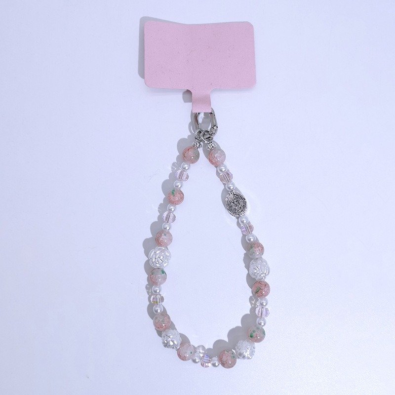 Ins Retro Floral Beads Detachable Phone Pendant Multiple Colors Mobile Phone Charm Strap Optional Universal Short Phone Lanyard