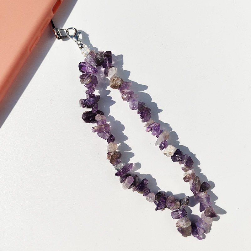 2023 New Gemstone Natural Stone Gravel Crystal phone Chain phone strap Crystal Amethyst Rose Quartz phone Wristband