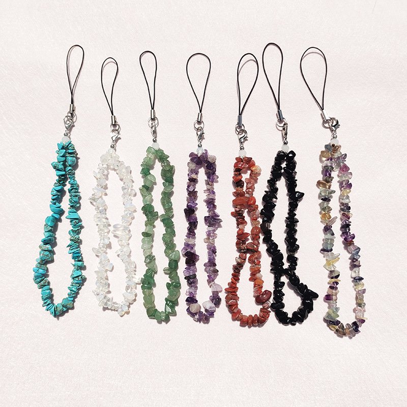 2023 New Gemstone Natural Stone Gravel Crystal phone Chain phone strap Crystal Amethyst Rose Quartz phone Wristband