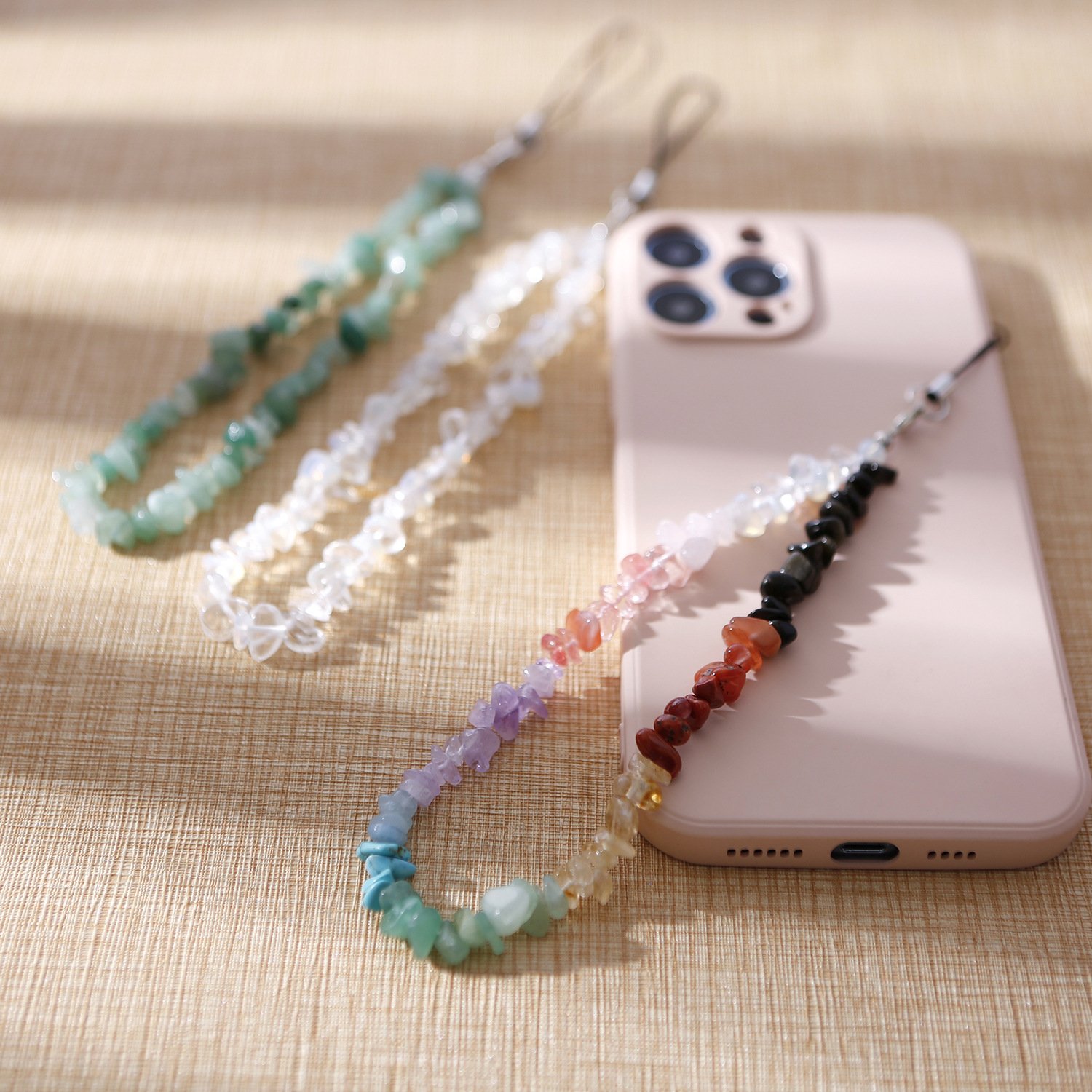 2023 New Gemstone Natural Stone Gravel Crystal phone Chain phone strap Crystal Amethyst Rose Quartz phone Wristband