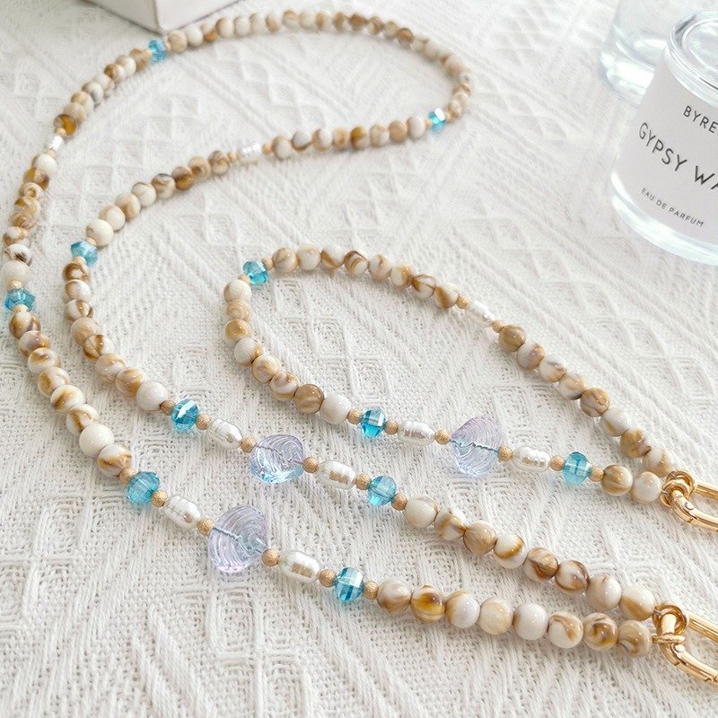Ocean Series Shell Charm Beige Acrylic Beads Phone Chain Necklace Multi Use Long Crossbody Necklace Mobile Phone Hanging Strap