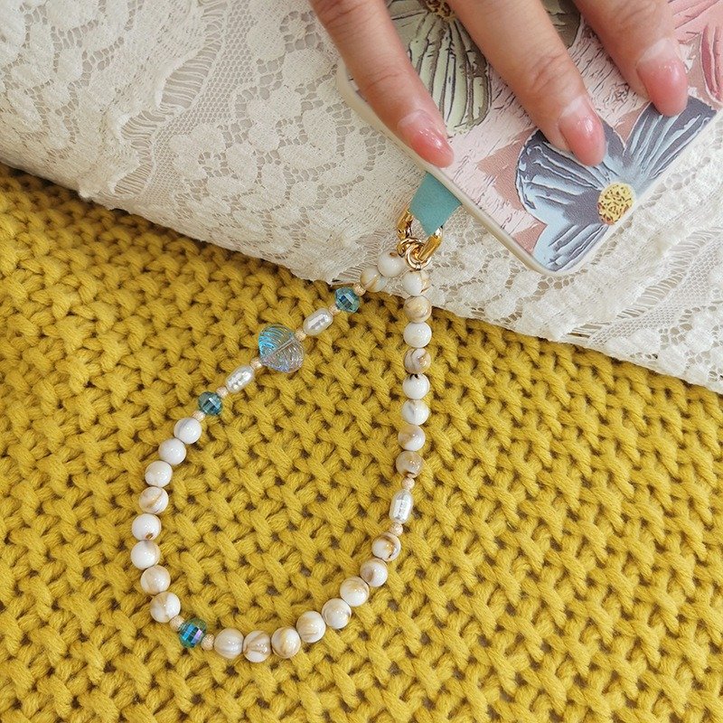 Ocean Series Shell Charm Beige Acrylic Beads Phone Chain Necklace Multi Use Long Crossbody Necklace Mobile Phone Hanging Strap