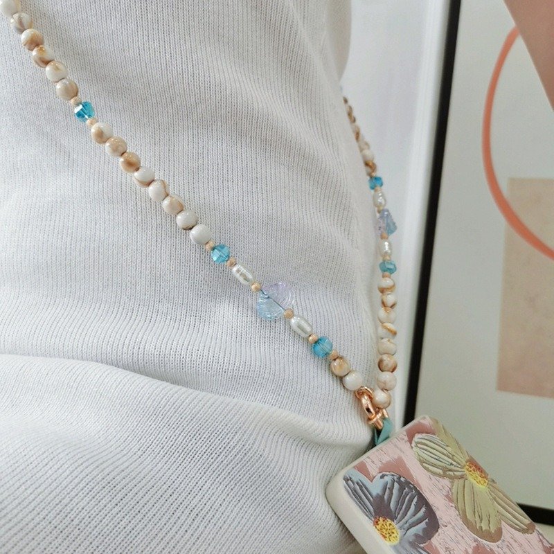 Ocean Series Shell Charm Beige Acrylic Beads Phone Chain Necklace Multi Use Long Crossbody Necklace Mobile Phone Hanging Strap