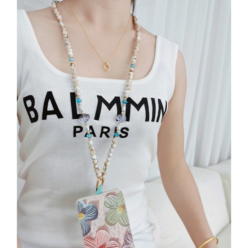 Ocean Series Shell Charm Beige Acrylic Beads Phone Chain Necklace Multi Use Long Crossbody Necklace Mobile Phone Hanging Strap
