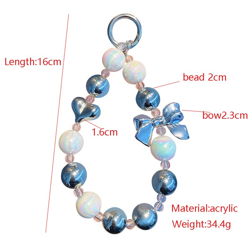 Hot sale Handmade Crystal Beaded Phone Case Lanyard Bracelet Charm Chain DIY Silver Bow Mobile Phone Chain Wrist Straps