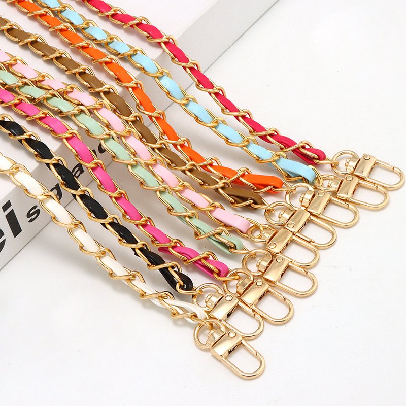 Metal chain leather strap set mobile phone chain free your hands women's bag chain shoulder strap bag strap