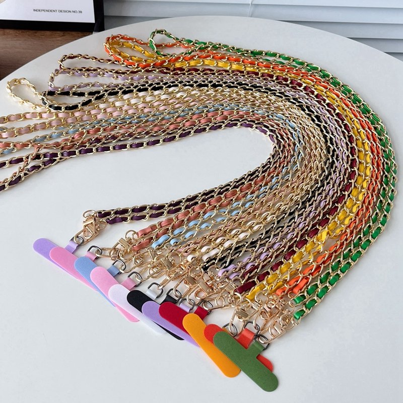 Metal chain leather strap set mobile phone chain free your hands women's bag chain shoulder strap bag strap