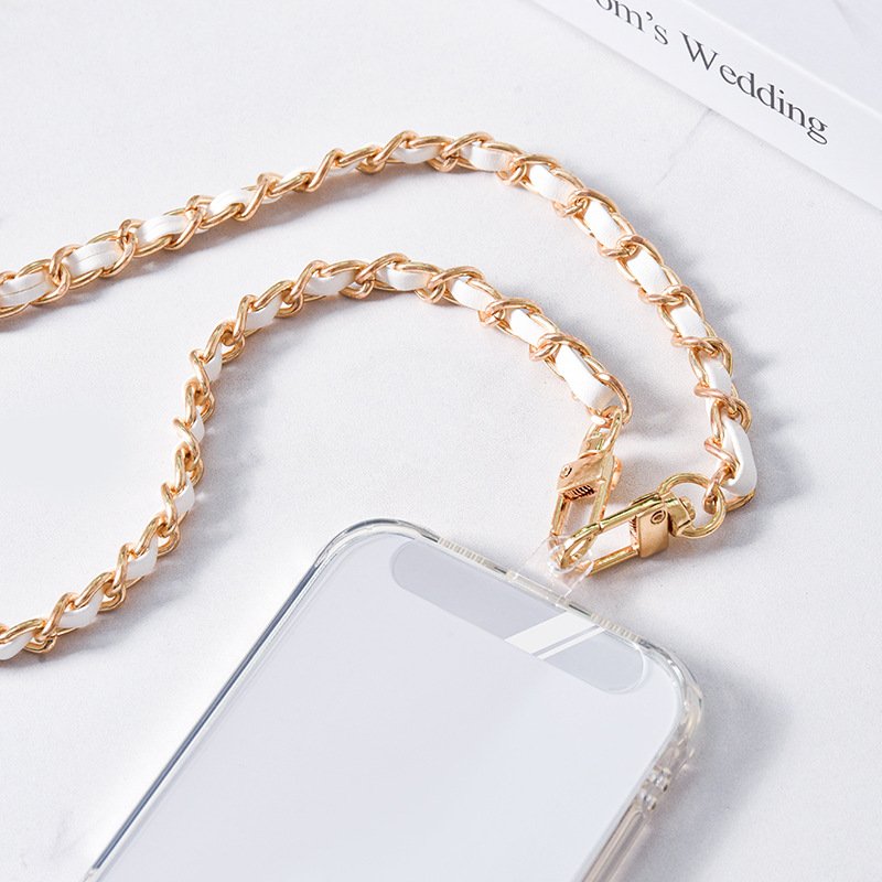Metal chain leather strap set mobile phone chain free your hands women's bag chain shoulder strap bag strap