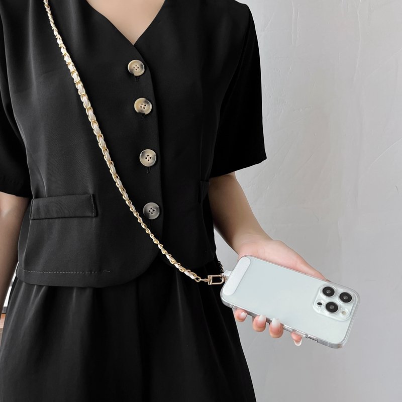 Metal chain leather strap set mobile phone chain free your hands women's bag chain shoulder strap bag strap