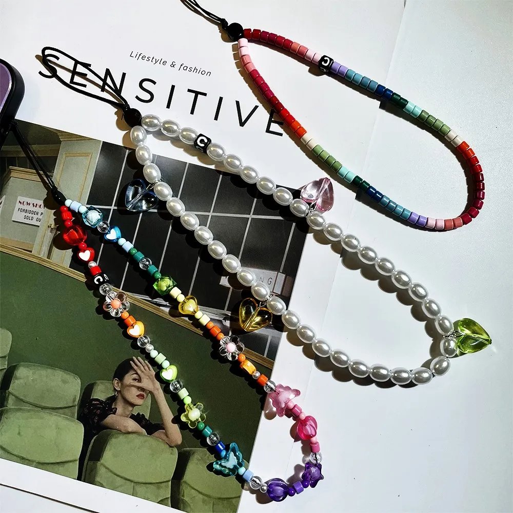 2023 New Phone Charm Strap Cell Phone Bead Chain Friends Gift Mobile Case Acrylic Pearl Cord In Phone Chain