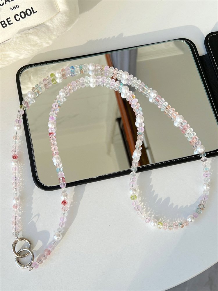Colorful Acrylic Crystal Beaded Mobile Phone Chain Straps Cute Girl Crossbody Hanging Shoulder Neck Plastic Mobile Phone lanyard