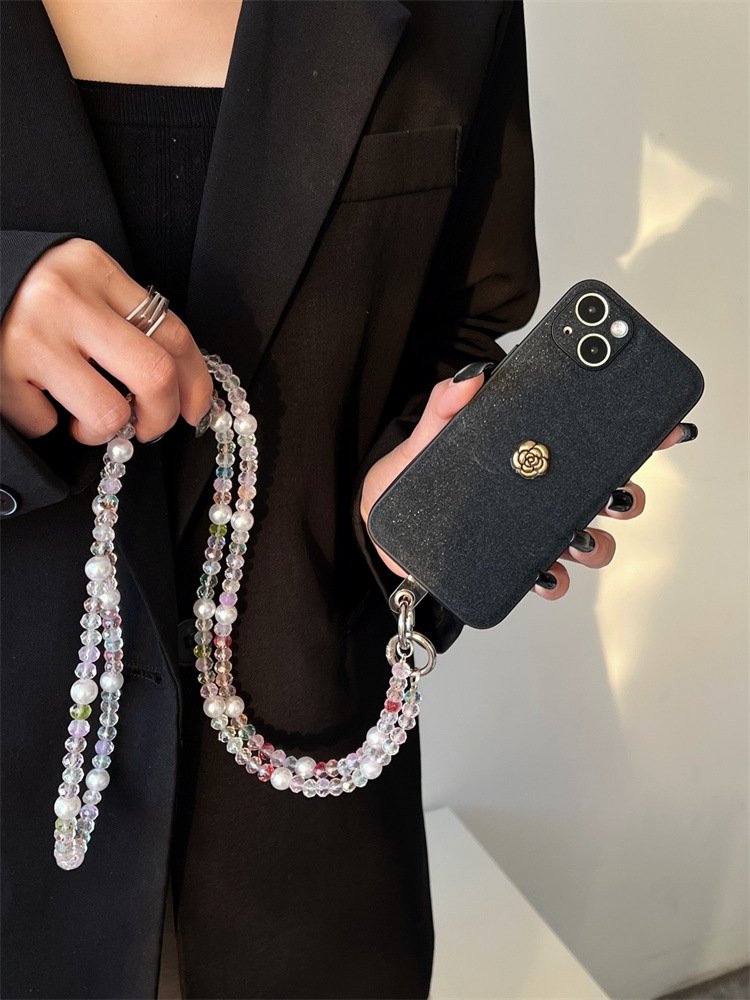 Colorful Acrylic Crystal Beaded Mobile Phone Chain Straps Cute Girl Crossbody Hanging Shoulder Neck Plastic Mobile Phone lanyard