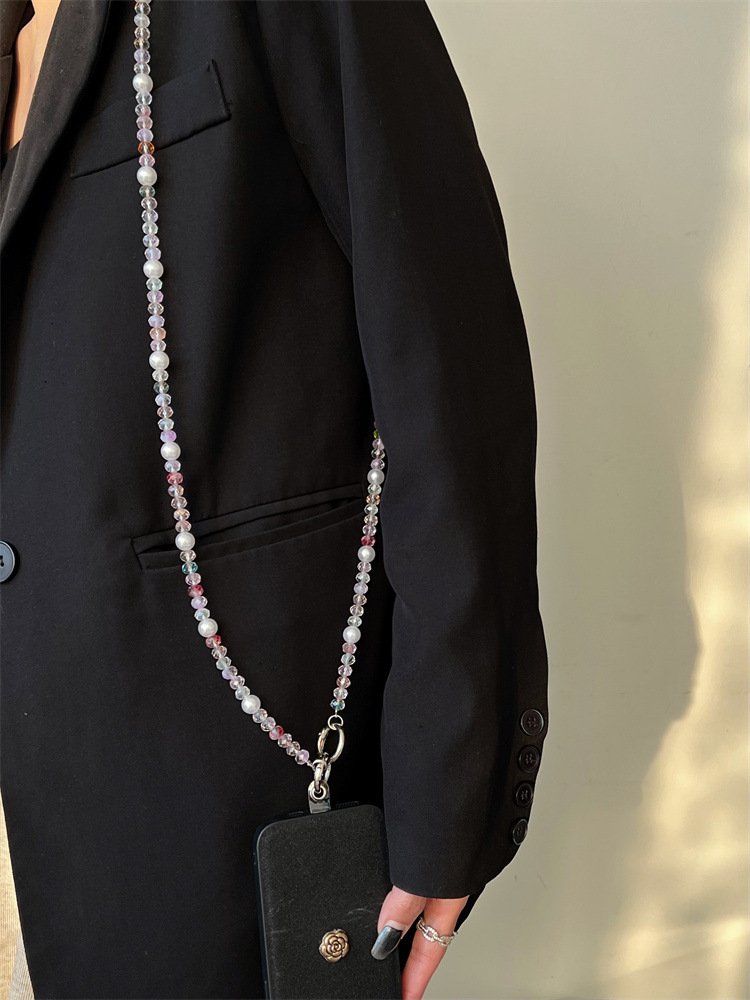 Colorful Acrylic Crystal Beaded Mobile Phone Chain Straps Cute Girl Crossbody Hanging Shoulder Neck Plastic Mobile Phone lanyard