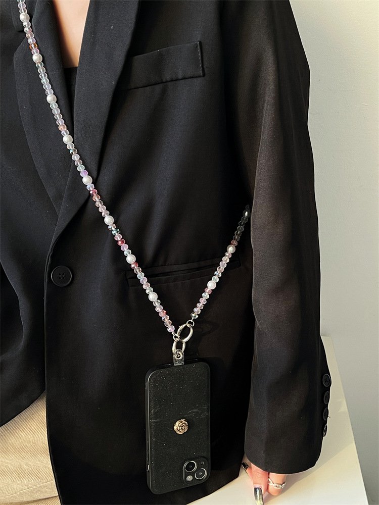 Colorful Acrylic Crystal Beaded Mobile Phone Chain Straps Cute Girl Crossbody Hanging Shoulder Neck Plastic Mobile Phone lanyard