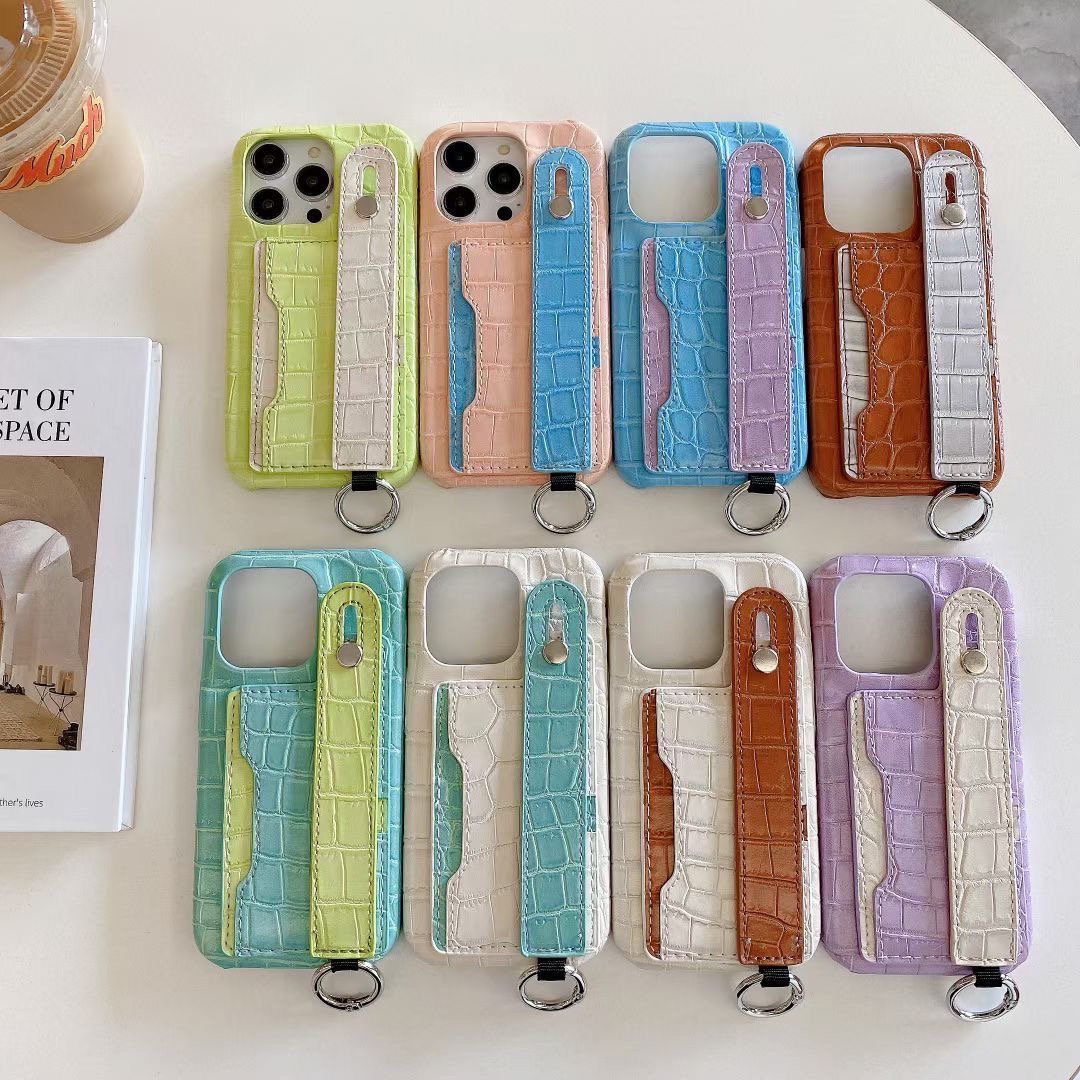 Top Shockproof Wholesale Design for Iphone 14 Pro Max Mobile Cell Phone Cover Crocodile Card Holder Luxury Phone Case with Strap