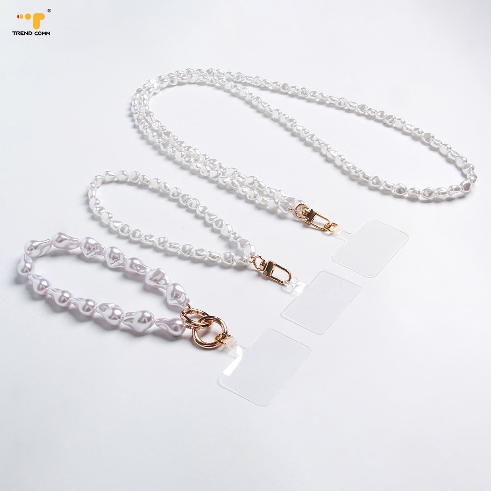 Freshwater Beaded Wrist Lanyard White Pearl Shell Phone Case String Strap
