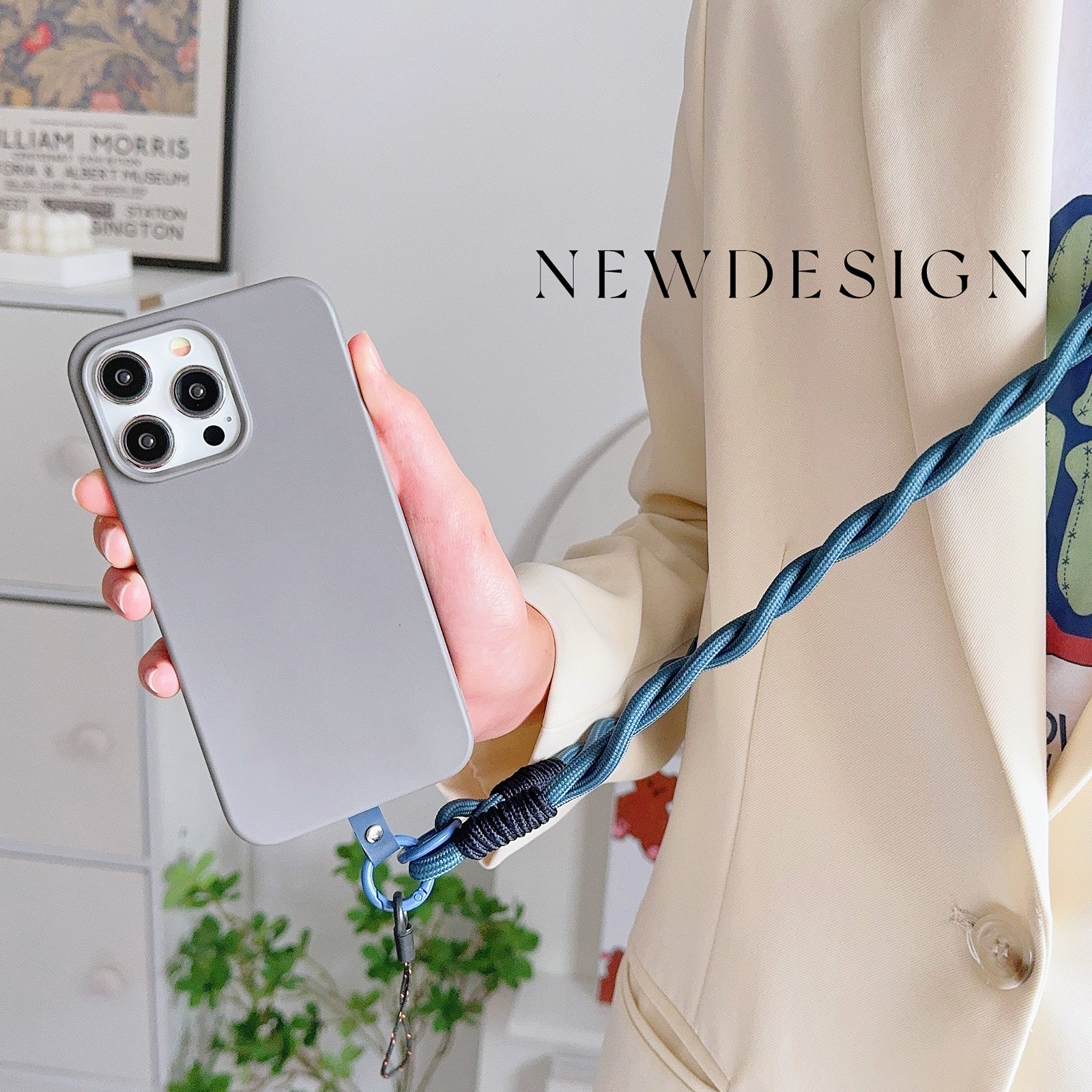 High Quality Solid Color Durable Mobile Phone lanyard Gold Fashion Diagonal Long Rope Shoulder Strap Safety Anti-Loss Lanyard
