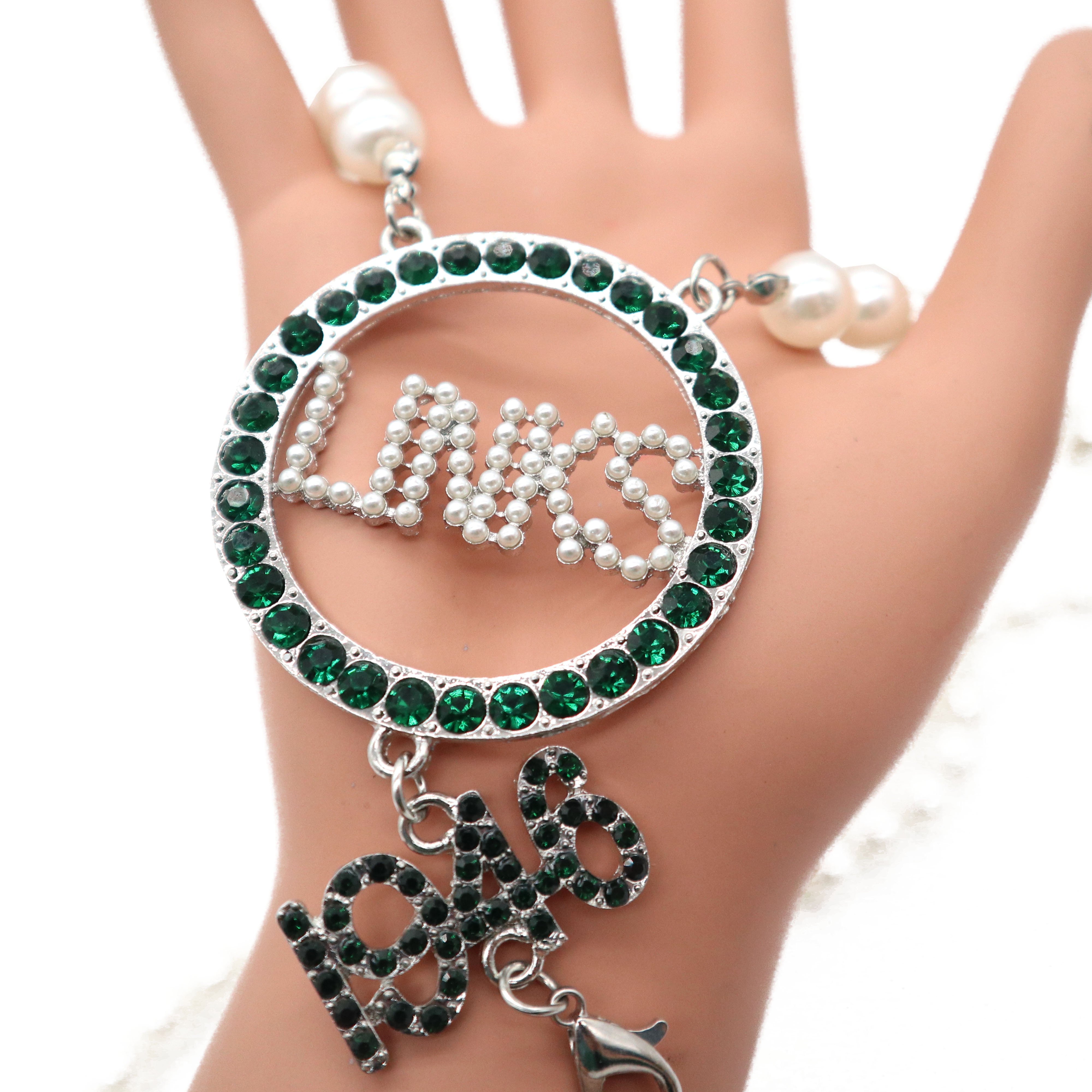 Emerald Rhinestone Keychain Green Diamond Links Incorporated Sorority Crystal Beaded Pearl Lanyard 1946 VOTE Brooch Necklace