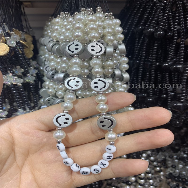 Trendy Cute Handmade DIY Phone Charm Chain Pearl Beads Cell Wrist Strap Mobile Phone Chain for Girls