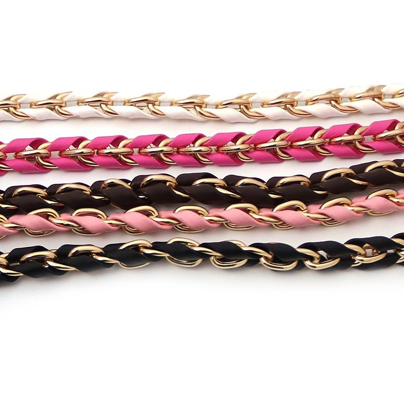 Leather Braided Bag Chain Shoulder Strap Zinc Alloy Bag Strap Hands Free Metal Gold Plated Mobile Phone Necklace 120cm Long