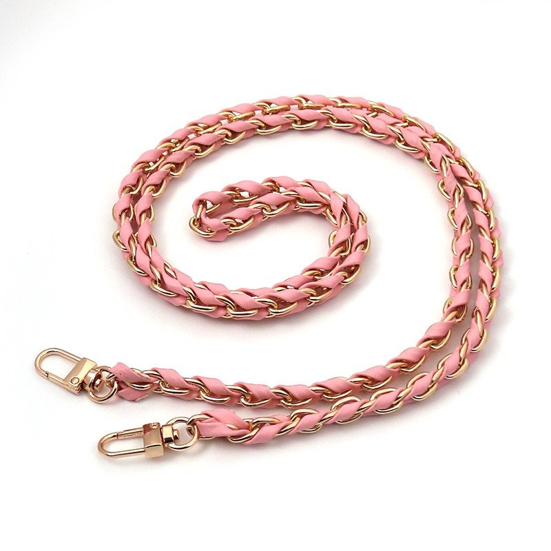 Leather Braided Bag Chain Shoulder Strap Zinc Alloy Bag Strap Hands Free Metal Gold Plated Mobile Phone Necklace 120cm Long