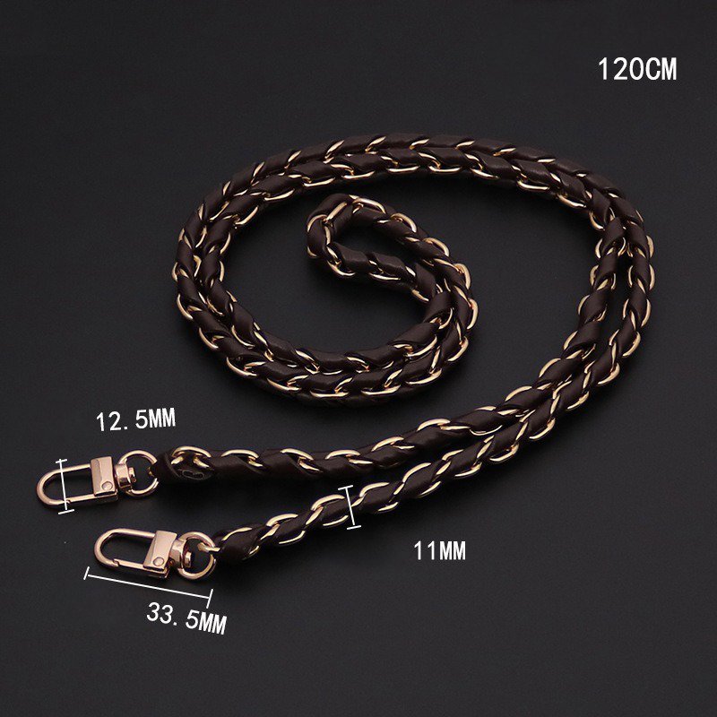 Leather Braided Bag Chain Shoulder Strap Zinc Alloy Bag Strap Hands Free Metal Gold Plated Mobile Phone Necklace 120cm Long