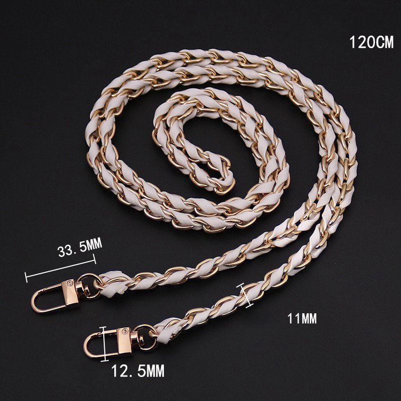 Leather Braided Bag Chain Shoulder Strap Zinc Alloy Bag Strap Hands Free Metal Gold Plated Mobile Phone Necklace 120cm Long
